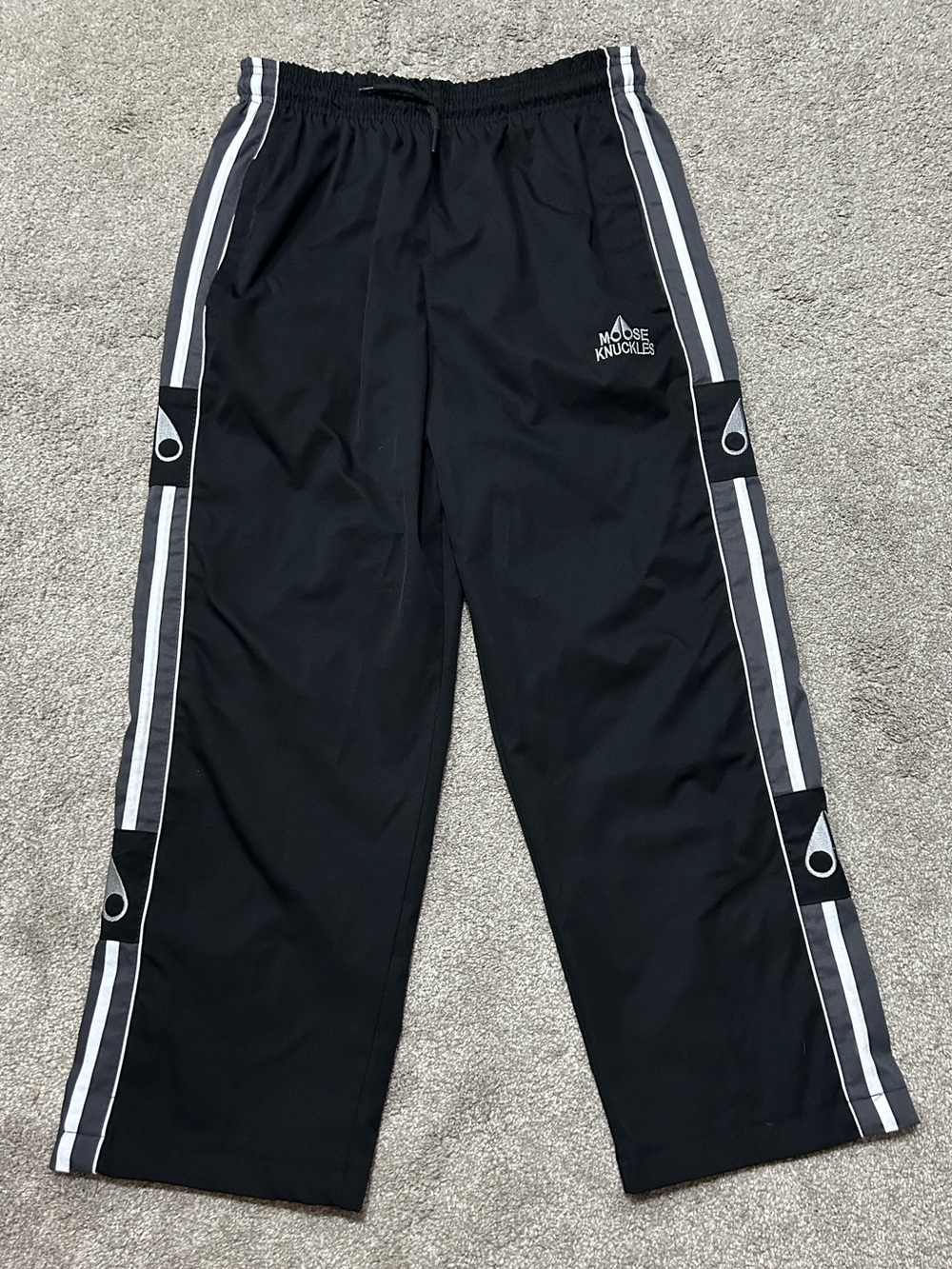 Moose Knuckles Black Striped Track Pants